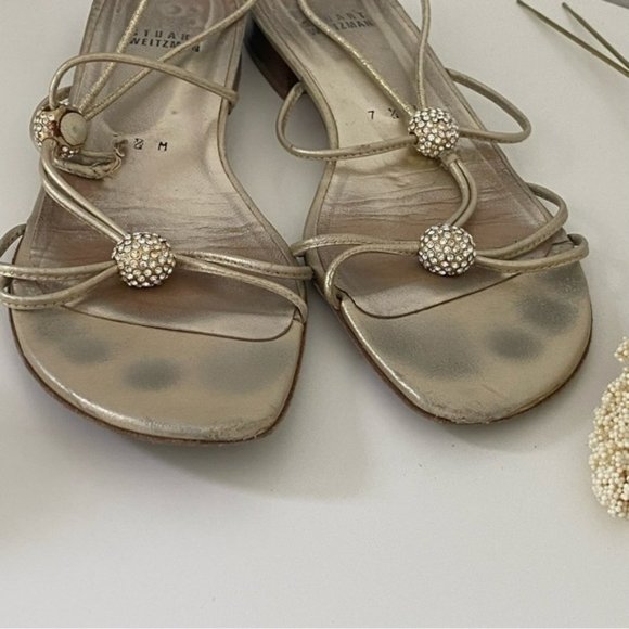STUART Weitzman Y2K Kitten Heels Sandals in Silver Rhinestones  M 75 - Picture 6 of 8